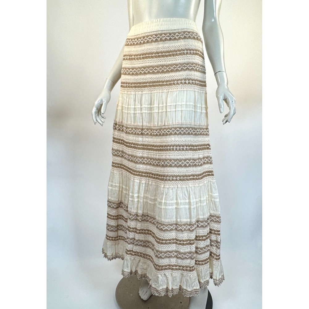 Chico's Crochet Maxi Skirt Women 2 US 12 NWT $120 ElasticWaist Lined Art to wear